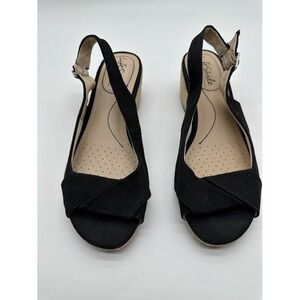 LifeStride Socialite Womens Black Espadrille Wedge Sandals Slingback Peep Toe 7M